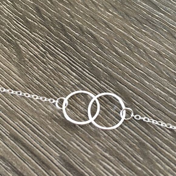 Karma Dainty Two Circle Silver Toned Necklace - Picture 3 of 8